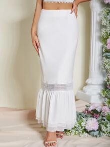 Eilly Bazar Contrast Lace Mermaid Hem Skirt - White - View 1