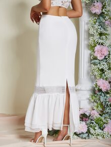 Eilly Bazar Contrast Lace Mermaid Hem Skirt - White - View 2