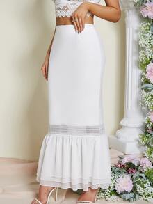 Eilly Bazar Contrast Lace Mermaid Hem Skirt - White - View 3
