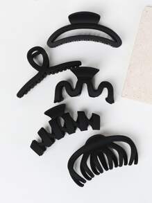 5pcs Solid Hair Claw - Black - View 1