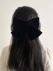 1pc 20cm Black Fabric Regular Bowknot Hair Clip Hair Accessory, Leopard Print For Women, Street Style Claw Clips Hair Claws Hair Barrettes, Winter Outfit For Women, Bows, Cute, Hair Accessories, Head Accessories, Hair Accessories For Women - Black - View 2