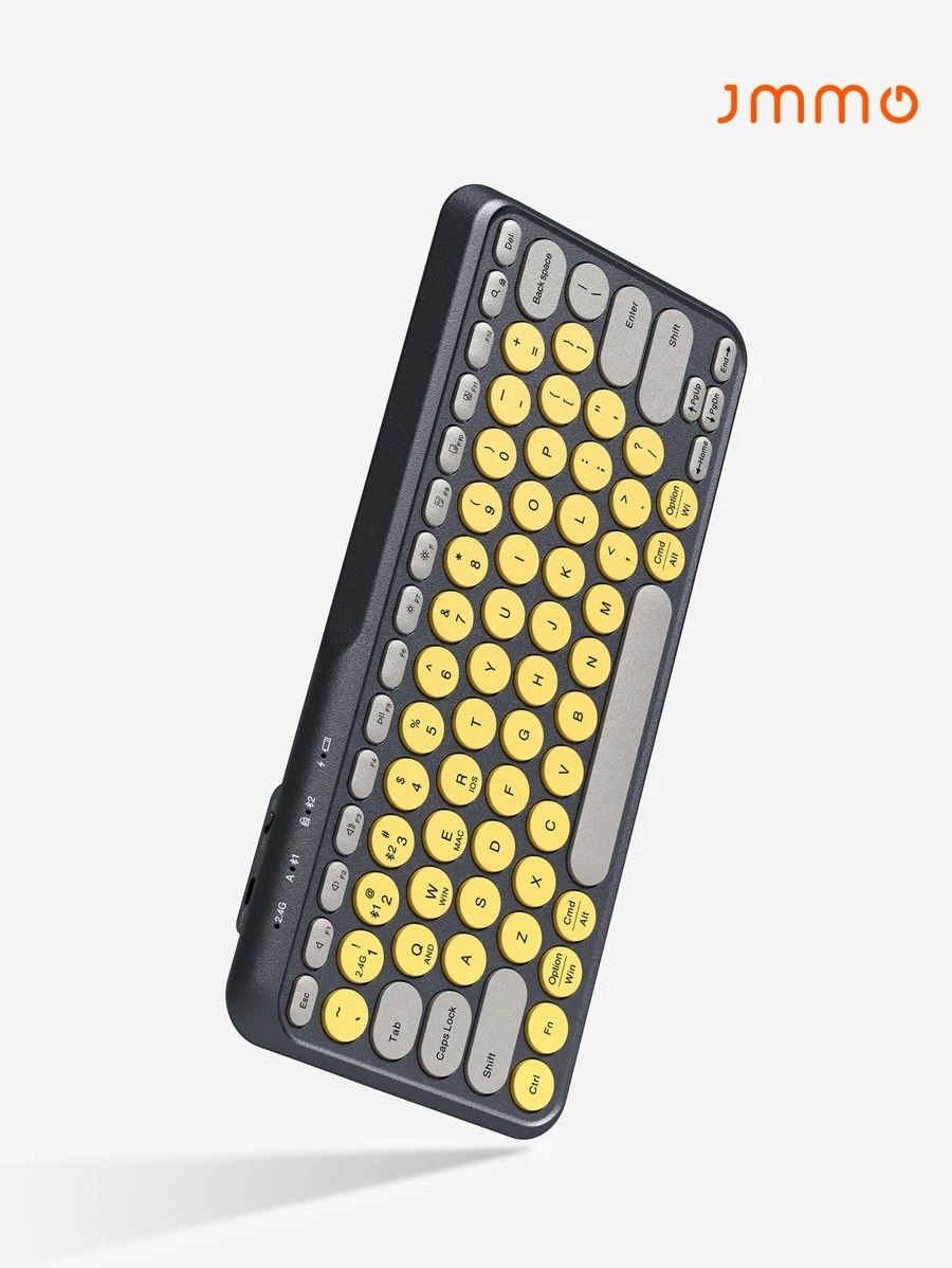 JMMO Wireless Keyboard,2.4GHz USB Wireless Keyboard With 79-Keys Dual Mode Round Keys Keyboard,Slim & Lightweight Support Devices For Windows/Chrome OS/Android/IOS/TV - Yellow - View 1