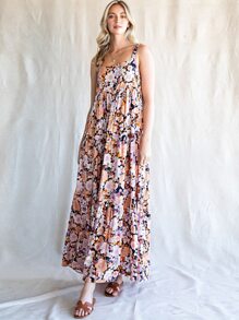 Allover Floral Print Layered Hem Cami Dress - Multicolor - View 1