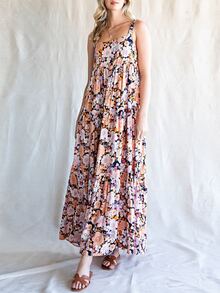 Allover Floral Print Layered Hem Cami Dress - Multicolor - View 3