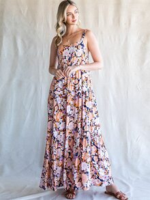 Allover Floral Print Layered Hem Cami Dress - Multicolor - View 6