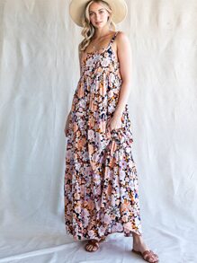 Allover Floral Print Layered Hem Cami Dress - Multicolor - View 8