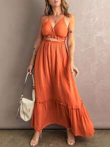 Vestido de tirantes unicolor bajo con fruncido