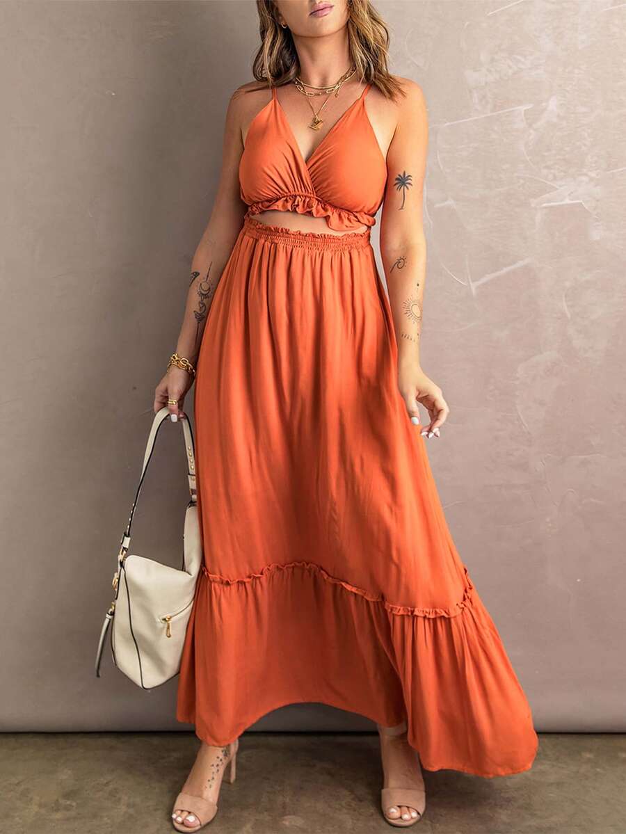 Vestido de tirantes unicolor bajo con fruncido