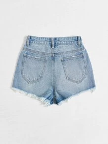 SHEIN EZwear Ripped Raw Hem Denim Shorts - Light Wash - View 2