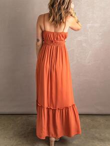 Vestido de tirantes unicolor bajo con fruncido