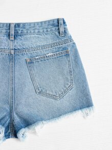 SHEIN EZwear Ripped Raw Hem Denim Shorts - Light Wash - View 3
