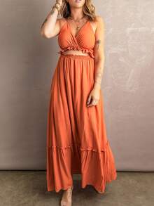 Vestido de tirantes unicolor bajo con fruncido