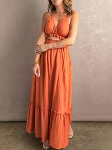 Vestido de tirantes unicolor bajo con fruncido