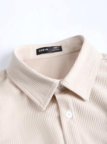 Manfinity Men Letter Patched Shirt & Drawstring Waist Shorts Without Tee - Apricot - View 5