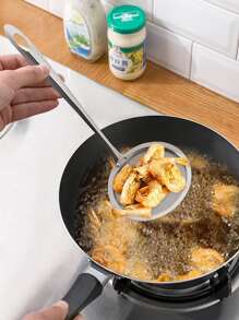 1 pieza de acero inoxidable Colador con mango largo grande Cuchara Colador para cocina - Plateado - Ver 1