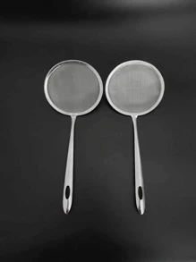 1 pieza de acero inoxidable Colador con mango largo grande Cuchara Colador para cocina - Plateado - Ver 4