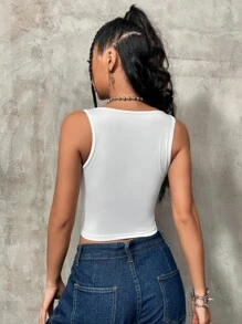 SHEIN ICON Áo hai dây Con số Giải trí - Đỏ và trắng - Xem 2