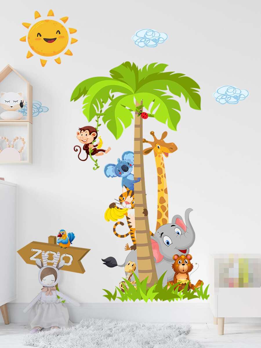 2入組張PVC牆貼可愛卡通動物圖案家居牆貼 - 彩色 - 查看 1