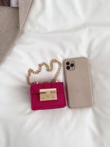 迷你螢光紅鏈條翻蓋方包 - 玫紅色 - 查看 5