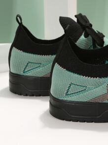 女士撞色針織前綁帶時尚休閒鞋 - 綠色 - 查看 6