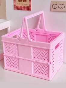 1pc Plastic Storage Basket, Modern Pink Storage Basket For Home - Pink - View 1