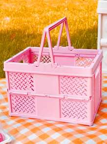 1pc Plastic Storage Basket, Modern Pink Storage Basket For Home - Pink - View 3