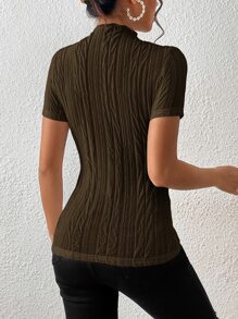 SHEIN Frenchy 素色小高領T恤 - 咖啡棕 - 查看 2