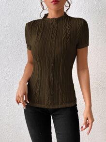 SHEIN Frenchy 素色小高領T恤 - 咖啡棕 - 查看 5