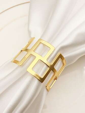 6入組/套鐵合金餐巾環現代幾何裝飾鏤空餐巾架環