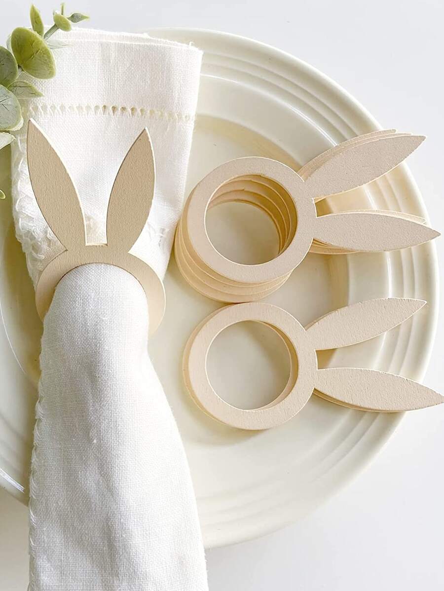 5 piezas madera Servilleta con oreja de conejo Servilletero Anillo para cocina - Amarillo - Ver 1