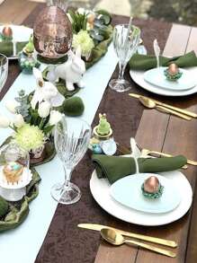 5 piezas madera Servilleta con oreja de conejo Servilletero Anillo para cocina - Amarillo - Ver 3