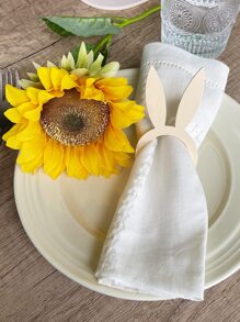 5 piezas madera Servilleta con oreja de conejo Servilletero Anillo para cocina - Amarillo - Ver 4