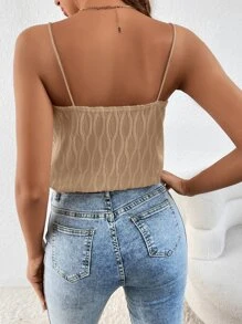 SHEIN Frenchy Guipure Lace Trim Cami Top Summer Brown Casual - Khaki - View 2