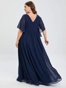 大碼深V領高衩雪紡伴娘連衣裙 - 藏蓝色 - 查看 2