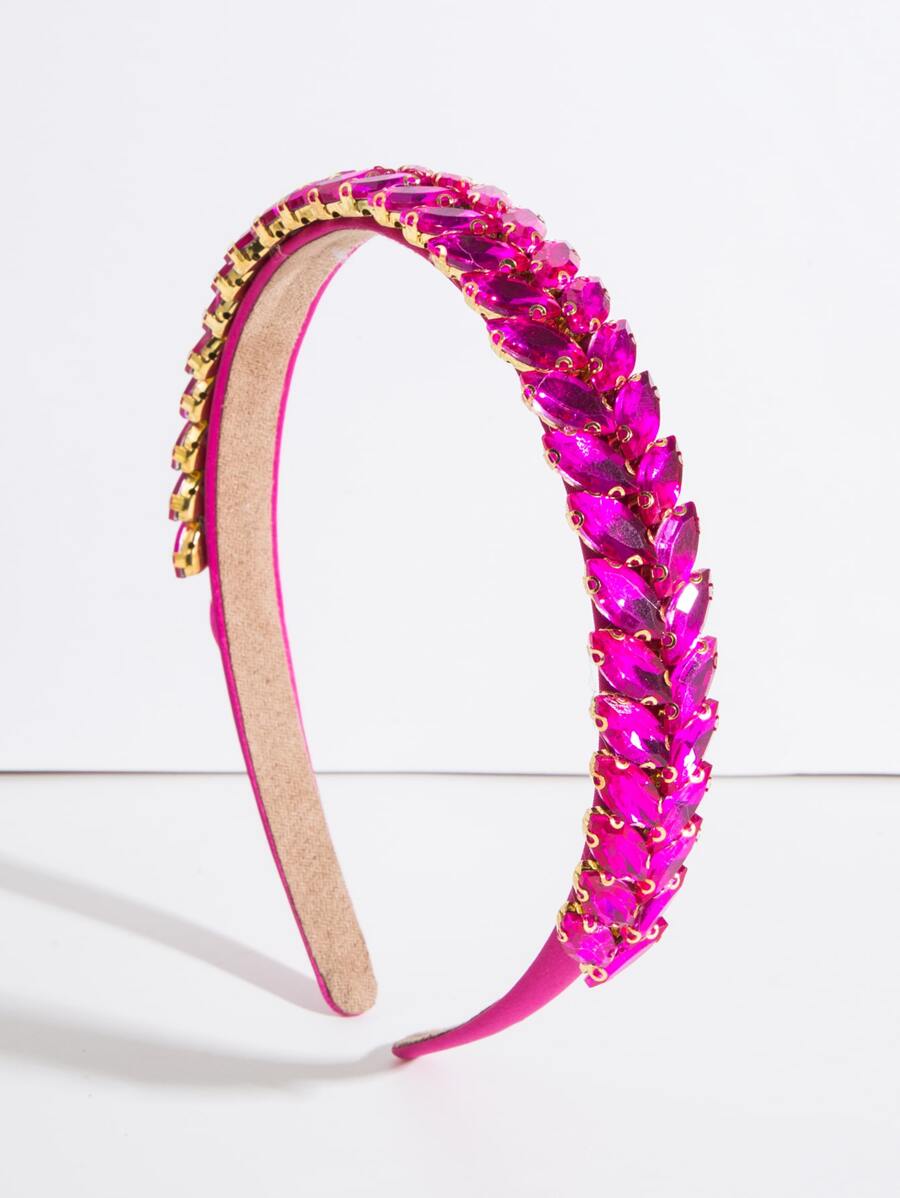 方晶鋯石裝飾髮箍 - 玫紅色 - 查看 1
