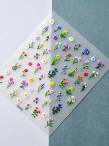 1片乡村花卉3D美甲贴纸，雏菊美甲贴花装饰贴纸DIY美甲用品 - 彩色 - 查看 3