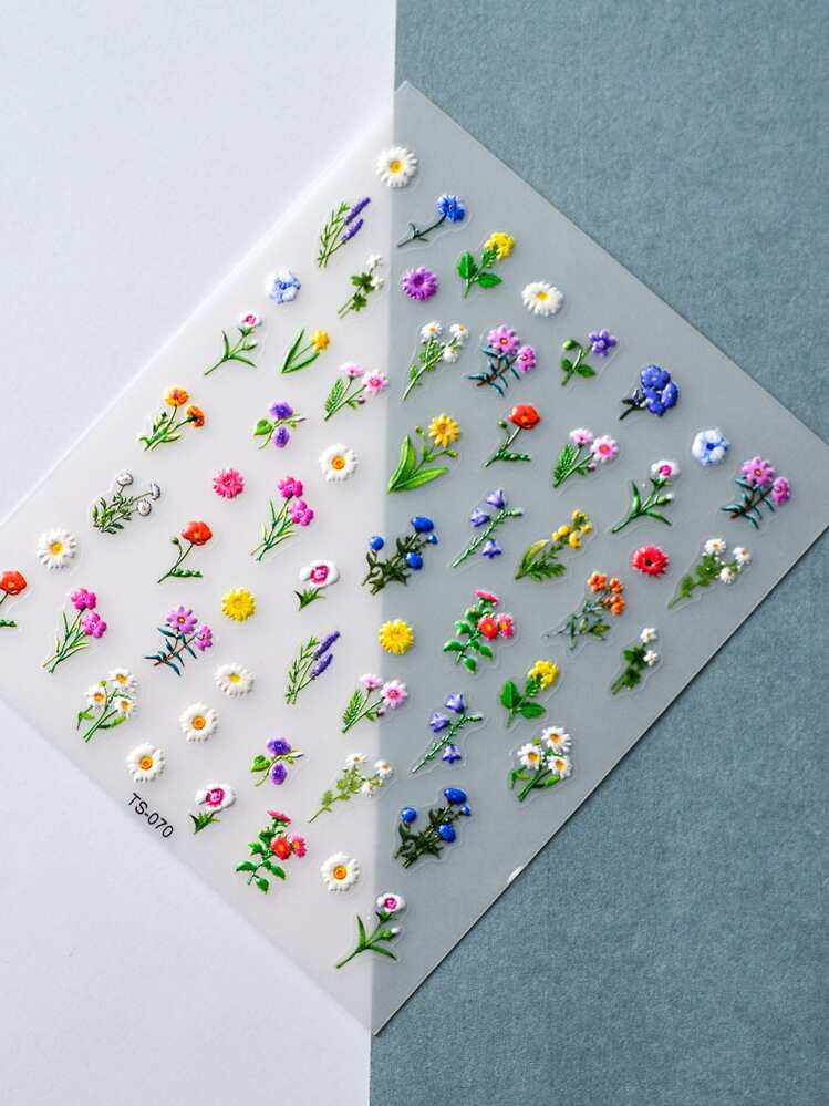 1片乡村花卉3D美甲贴纸，雏菊美甲贴花装饰贴纸DIY美甲用品 - 彩色 - 查看 3