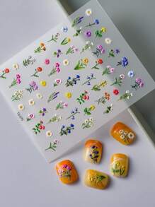 1片乡村花卉3D美甲贴纸，雏菊美甲贴花装饰贴纸DIY美甲用品 - 彩色 - 查看 4