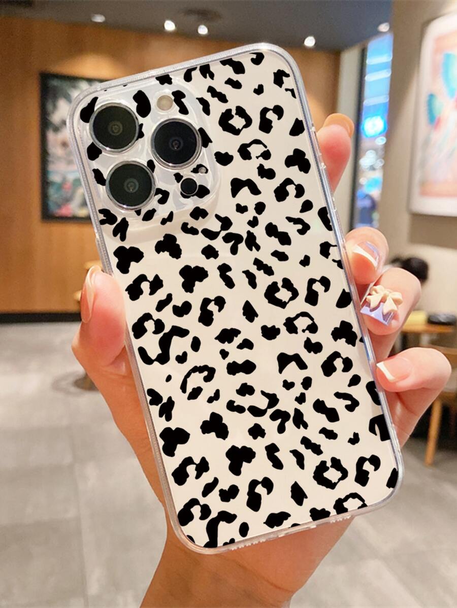 1pc Leopard Print Phone Case Compatible With Iphone 15/15 Pro/15 Plus/15 Pro Max/14/14 Plus/14 Pro/14 Pro Max/11 Pro Max/12/12 Pro/12 Pro Max/13/13 Pro/13 Pro Max/11/11 Pro Compatible With Samsung S24uu/S24+/S24 Protective Cover,International Version, Not The Domestic Version - Black - View 1