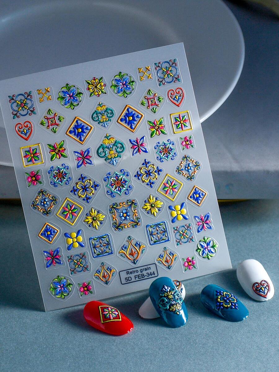 1张几何图案美甲贴纸 DIY美甲用品 - 彩色 - 查看 1