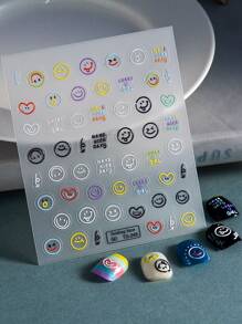 CoCo Notes 1張卡通臉部圖案指甲藝術貼紙，指甲貼紙DIY - 彩色 - 查看 1