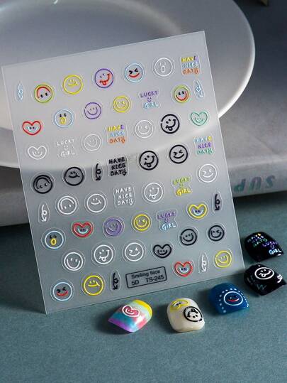 CoCo Notes ملصقات أظافر بنمط وجه الكرتون، قطعة واحدة، تزيين أظافر DIY لصقات اظافر ملصقات اظافر ستيكر اظافر