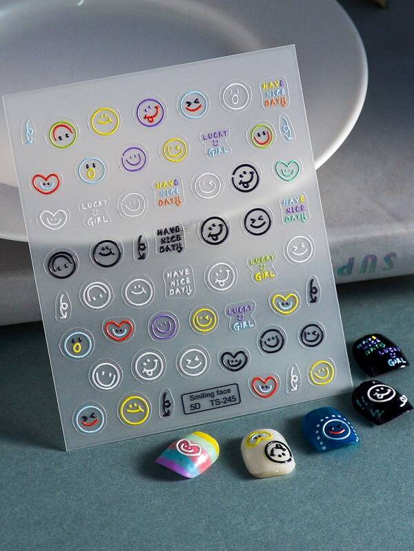 CoCo Notes 1sheet Cartoon Face Pattern Nail Art Sticker Nail Stickers DIY