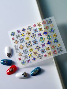 1张几何图案美甲贴纸 DIY美甲用品 - 彩色 - 查看 4