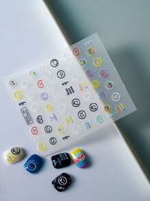 CoCo Notes 1張卡通臉部圖案指甲藝術貼紙，指甲貼紙DIY - 彩色 - 查看 3