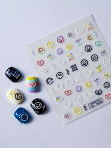 CoCo Notes 1張卡通臉部圖案指甲藝術貼紙，指甲貼紙DIY - 彩色 - 查看 4