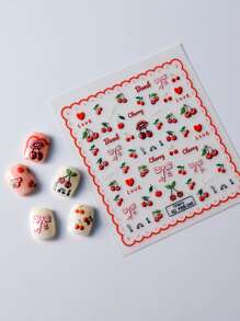 1张5D樱桃蝴蝶结图案美甲贴纸 - 彩色 - 查看 2