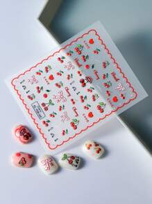 1张5D樱桃蝴蝶结图案美甲贴纸 - 彩色 - 查看 4