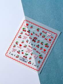 1张5D樱桃蝴蝶结图案美甲贴纸 - 彩色 - 查看 5