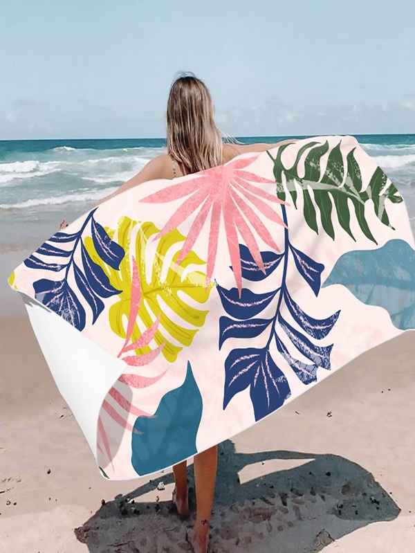 1pc Tropical Pattern Beach Towel, Microfiber Rectangle Travel Beach Towel For Swimming, Diving, Summer